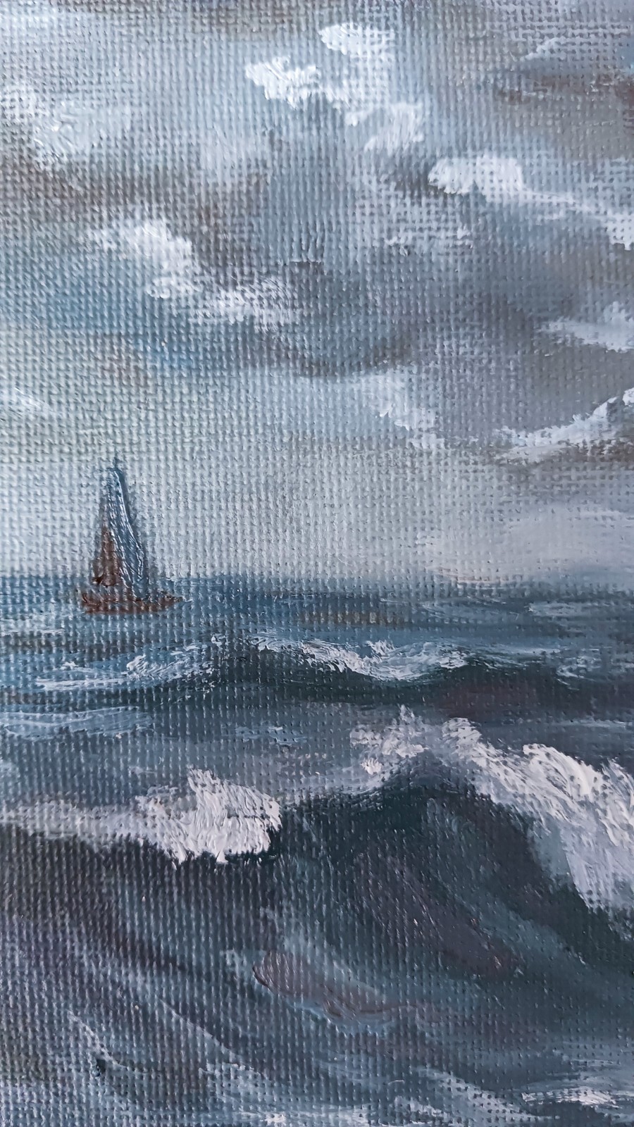 ORIGINAL Oil Painting Impressionism Moody Ocean Waves Nocturne Boat 8″x10″