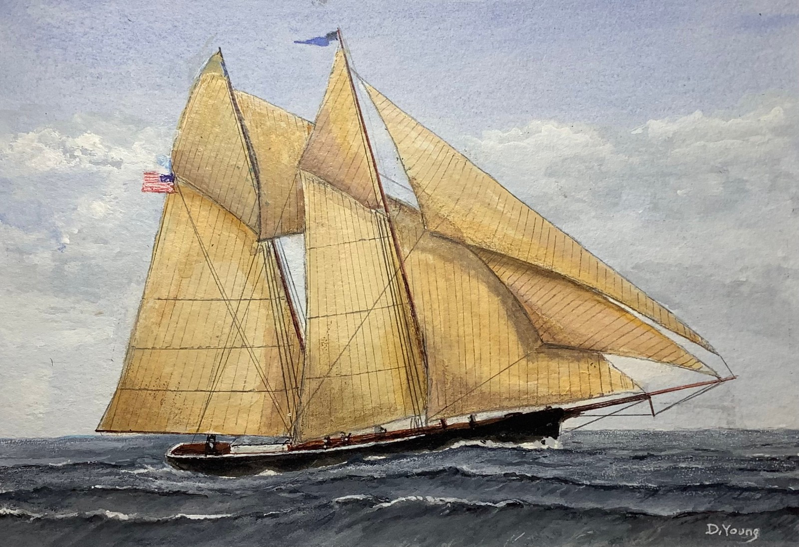Racing Yacht HENRIETTA – Orig Painting by Pennsylvania Artist David Young