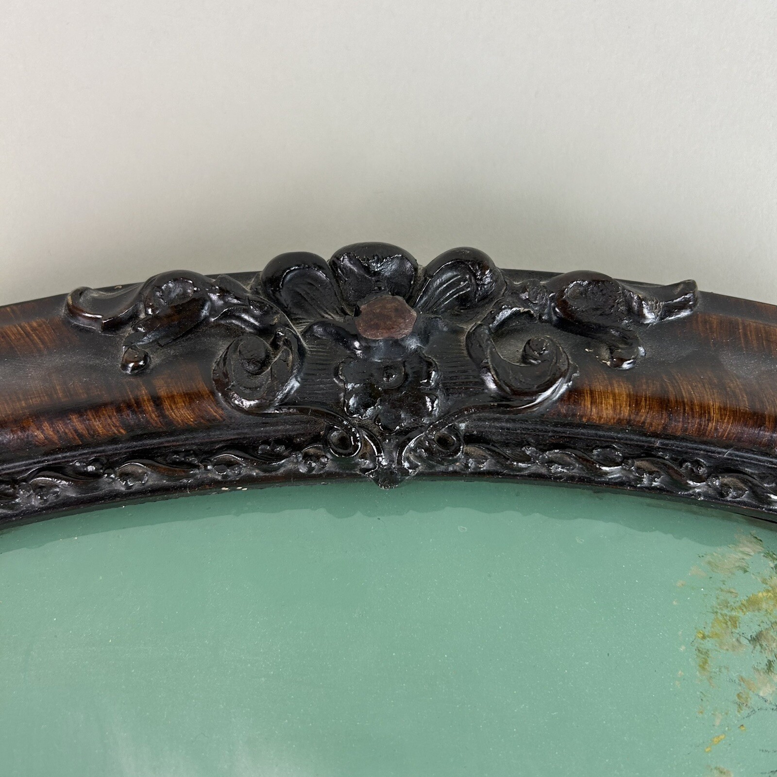 Antique Oval Wood Frame Reverse Painting Convex Farm New Jersey Bubble Glass VTG