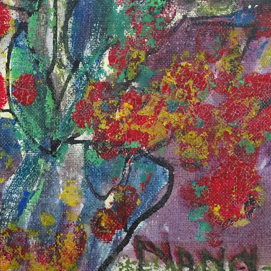 Mid Century Floral Abstract Impressionism Oil Painting Framed Signed 14.75×10.75