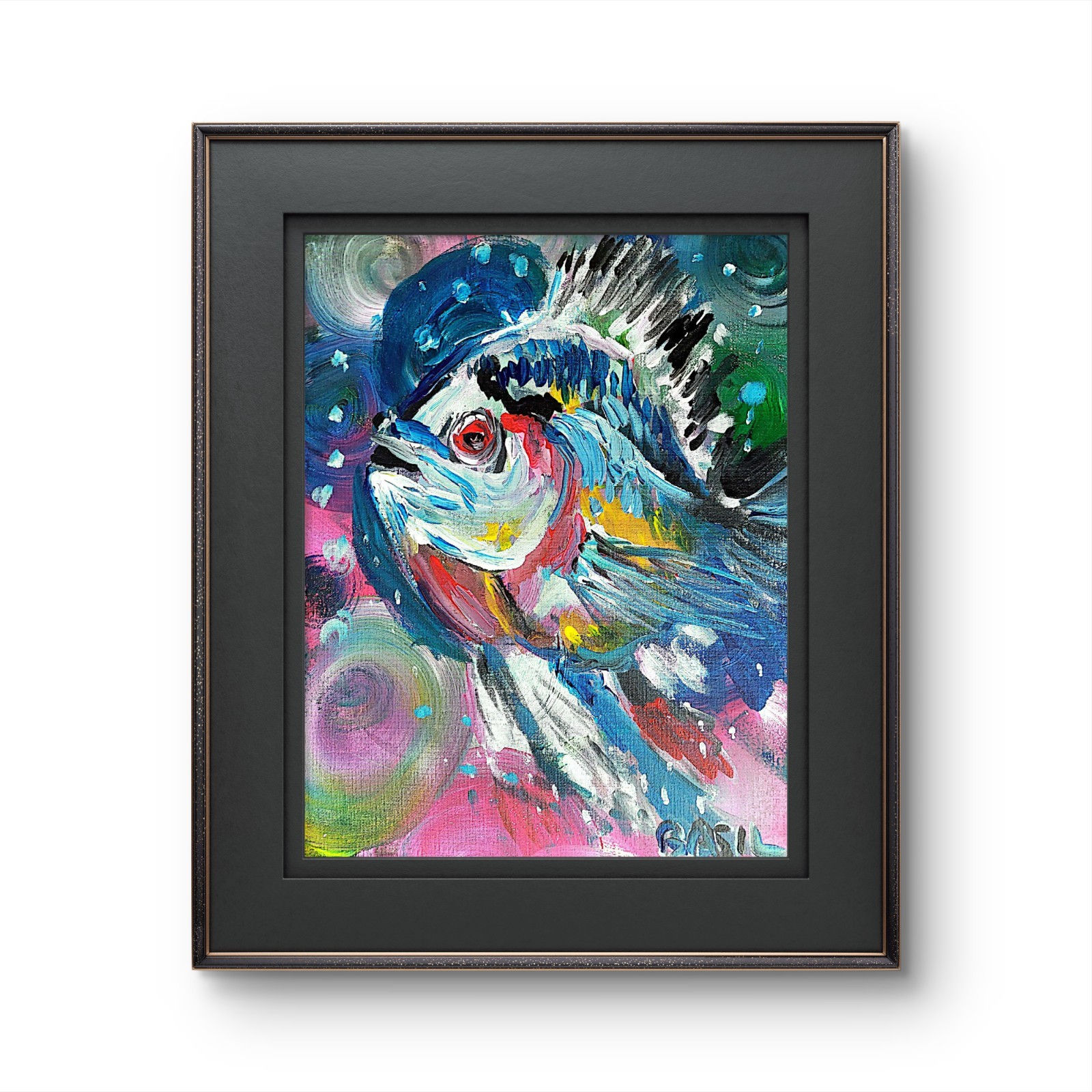 Vibrant Fish Abstract Expressionism Canvas Painting 11×14