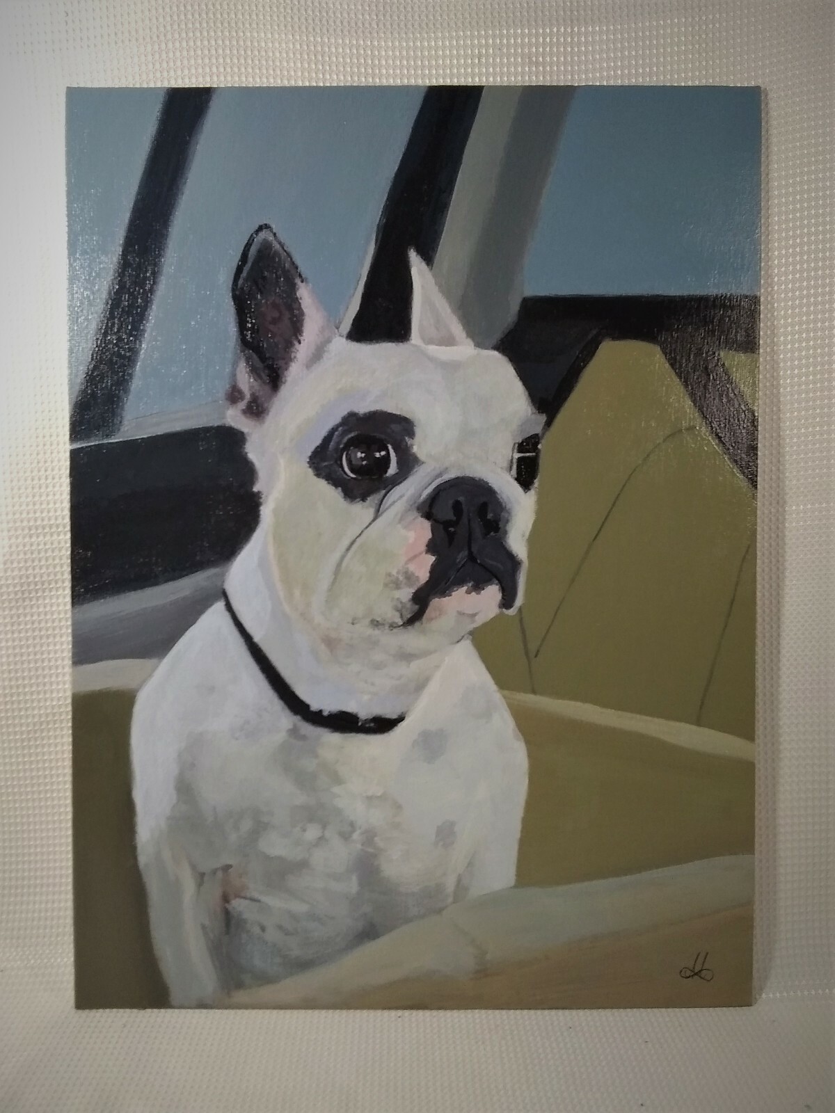 Walter Geoffrey Frenchie Portrait One of a Kind Acrylic Painting «12 X 16» 