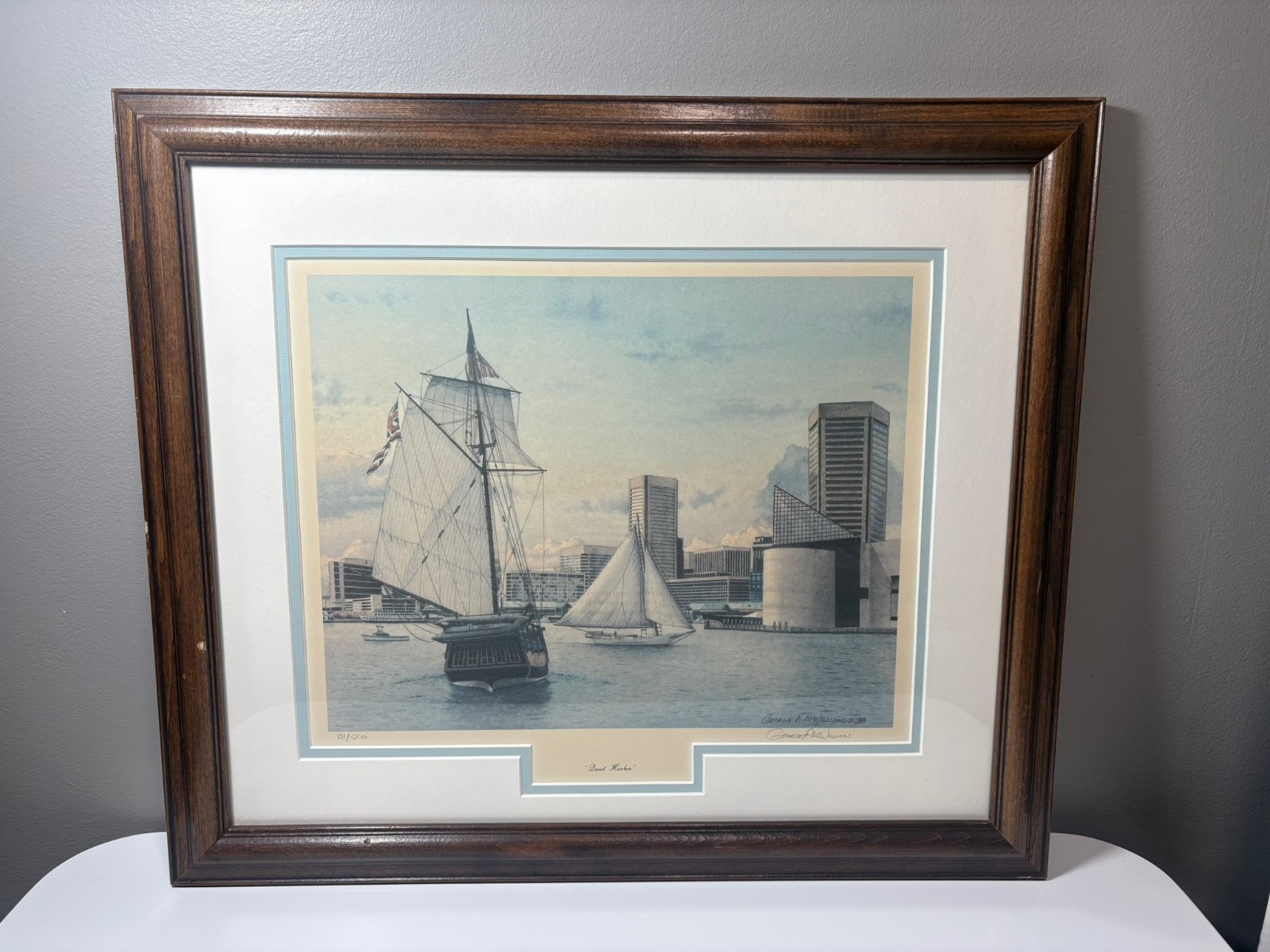 22”x19” Framed reprint of limited edition of Quiet Harbor, signed