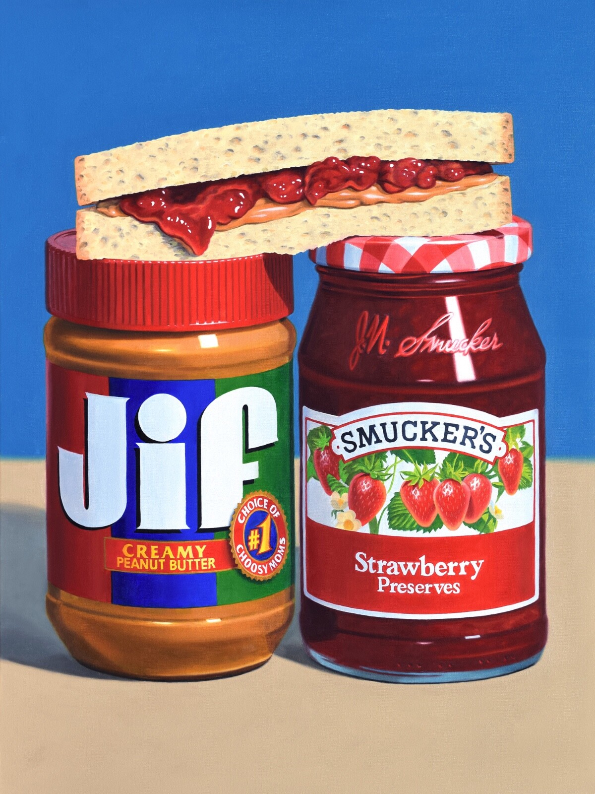 DANFORTH Peanut Butter Sandwich, 40×30 realistic still life oil painting