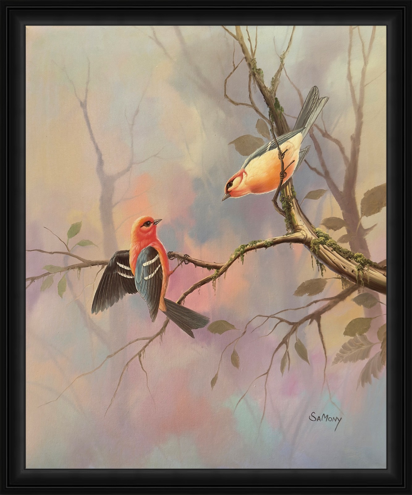 Original Oil on Canvas Painting 20×24 inch Birds Nature Wall Art Soft Decor