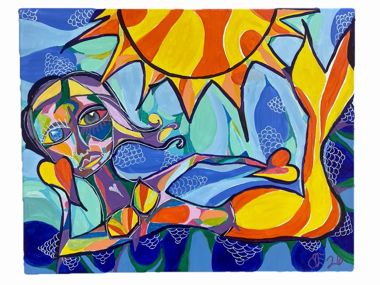 PABLO PICASSO Mermaid and SUN Ocean PAINTING CUBISM Signed and Dated