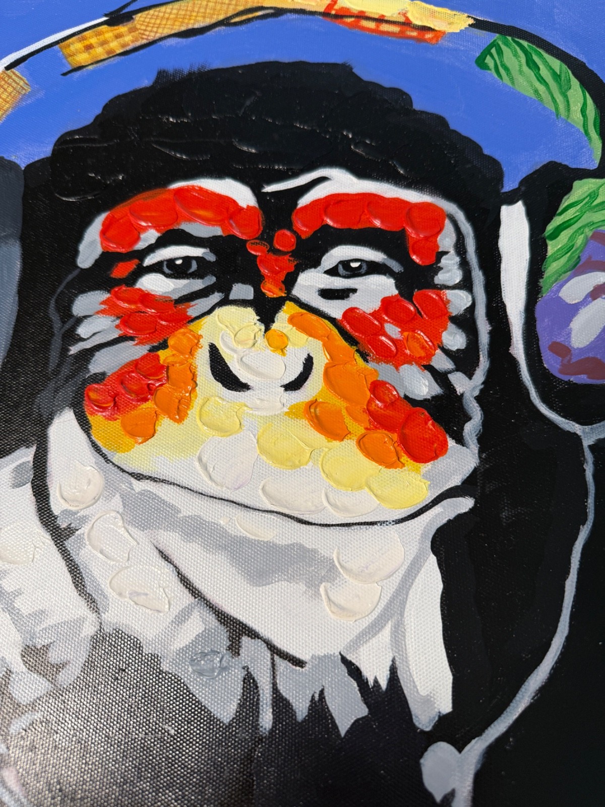 Whimsical Monkey Chimp Headphones Painting Original Acrylic Pop Art 15.5″ Square