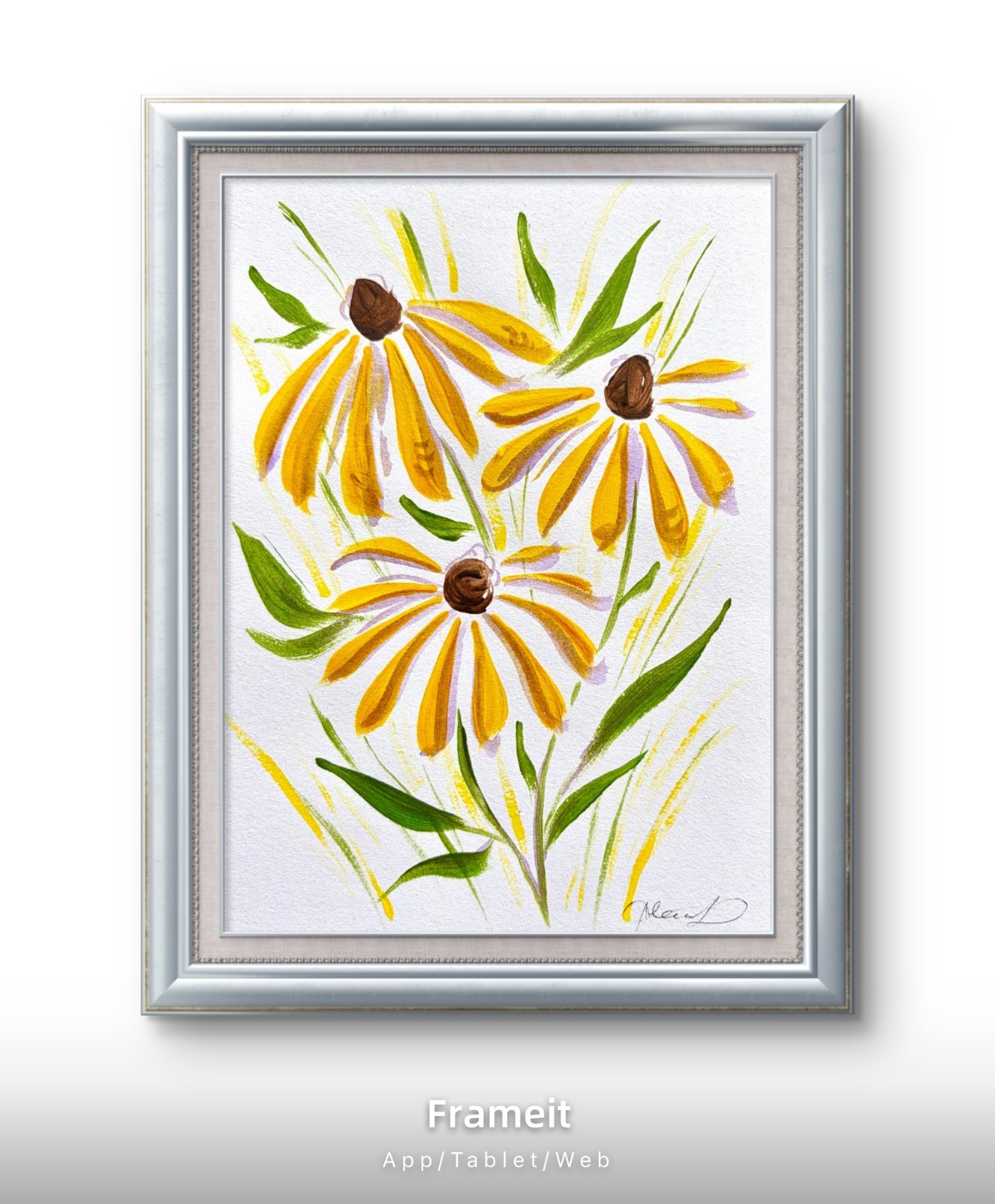 Original Yellow Daisies 1 Painting by Alannah Dyer- Art 5×7 in. Yellow Flowers