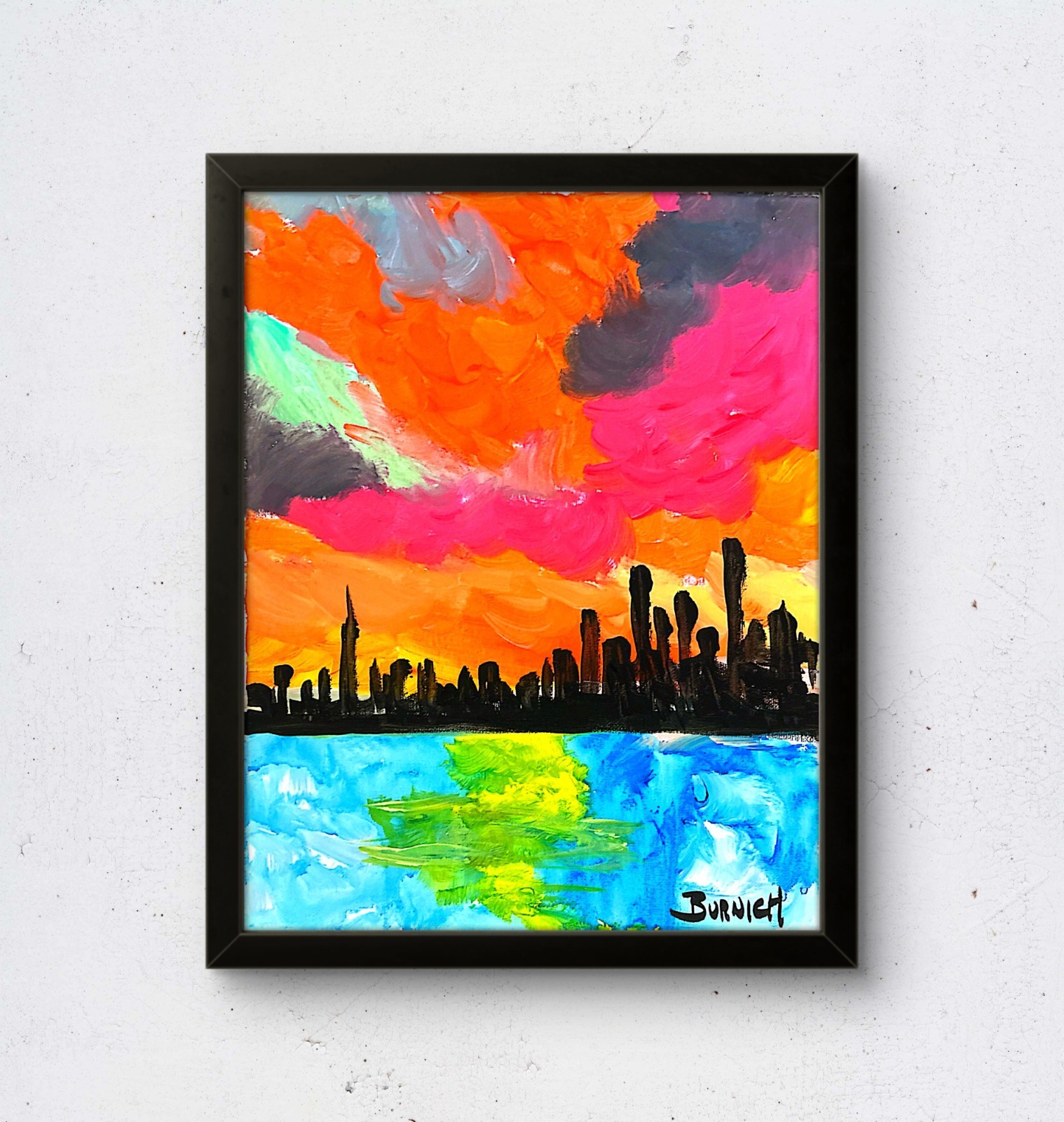 Cityscape Skyline Painting 11×14 Canvas Contemporary Pop Art Acrylic Signed