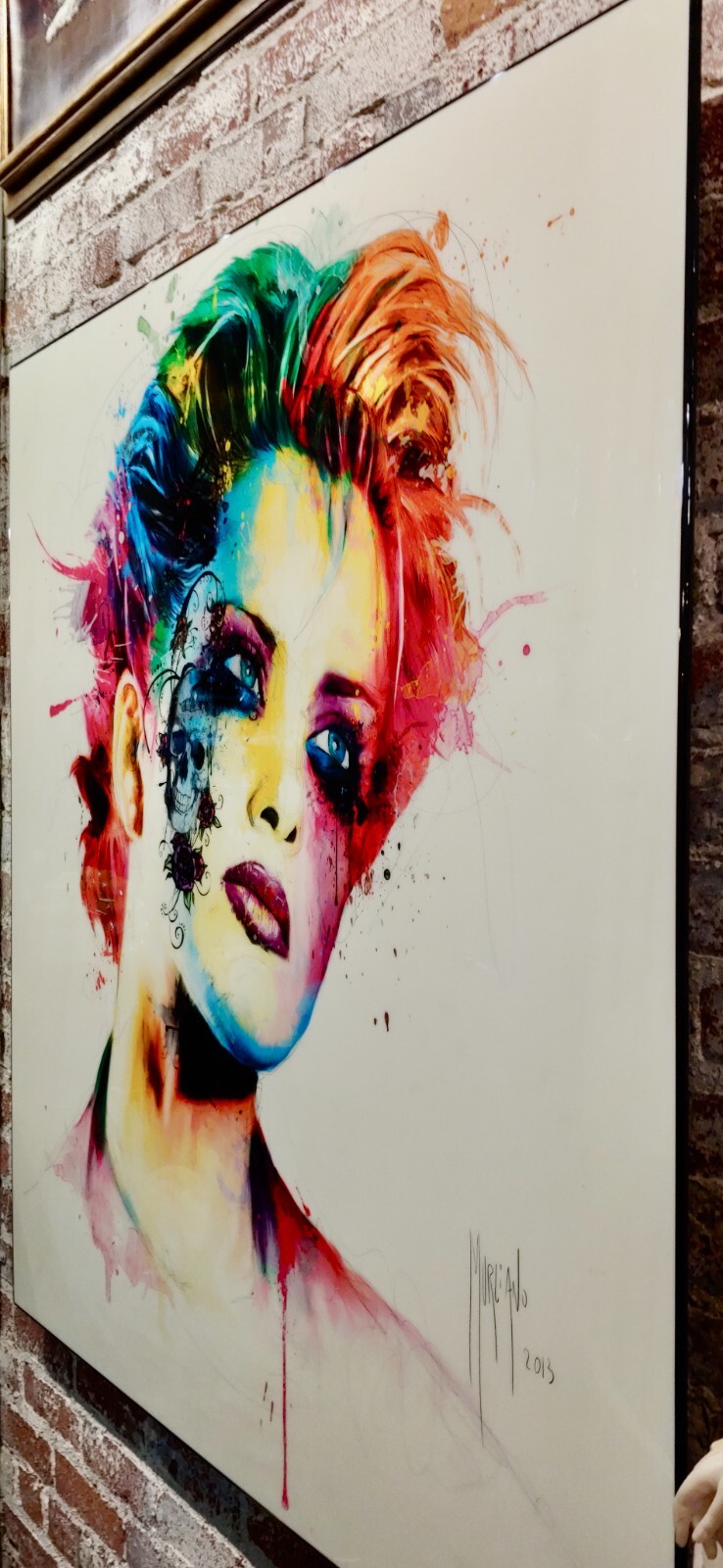 Patrick Murciano- Pop Art Model with Skull Tattoo-Lacquered painting on Panel