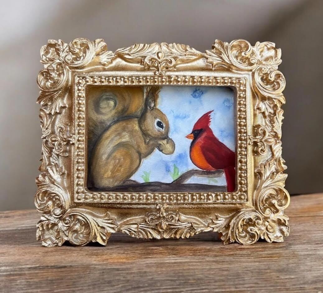 Mini Framed Print of Handmade Painting • Bird Lovers • Animal Lovers • Gift Idea