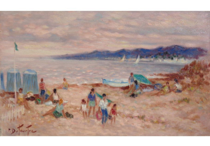 Pierre Eugène Duteurtre Oil Painting French Impressionist Seaside Beach Scene