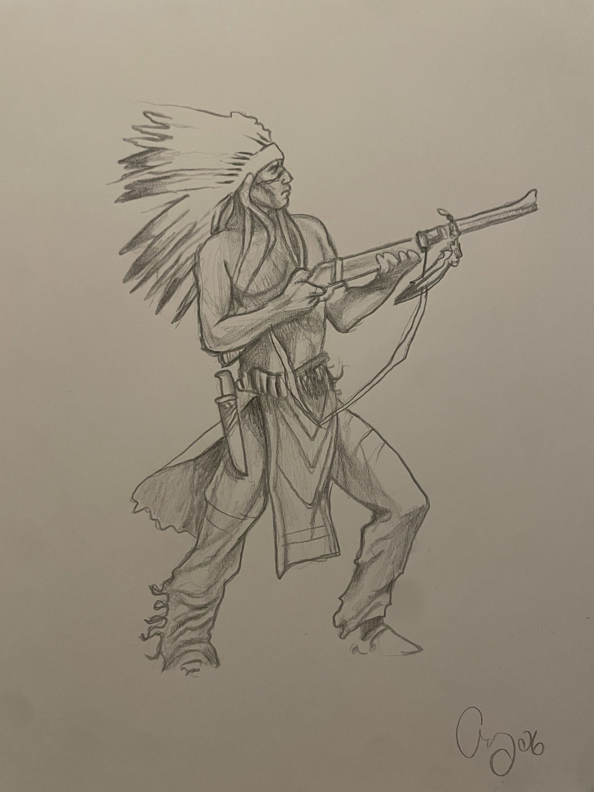 Original Fine Art Prisma Pencil Drawing Native American Indian Paper 9×10