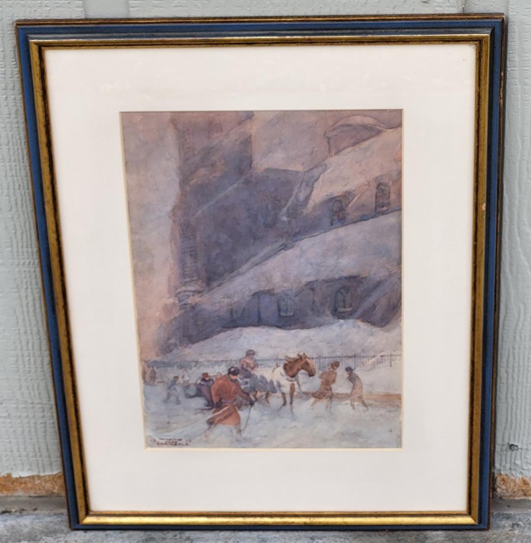 William Hurd Lawrence Figures in City Scene in Winter