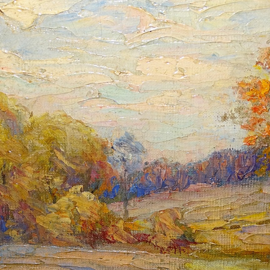 Early 20thC Autumn Landscape Impressionist Oil Painting Signed A. E. Anderson