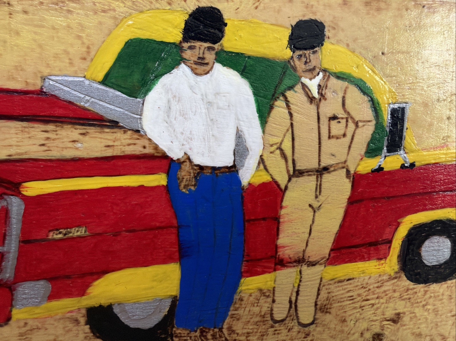 Gullah Folk Art Woodburning Painting Rev. J.F. Simmons “Cadillac Truck” Signed