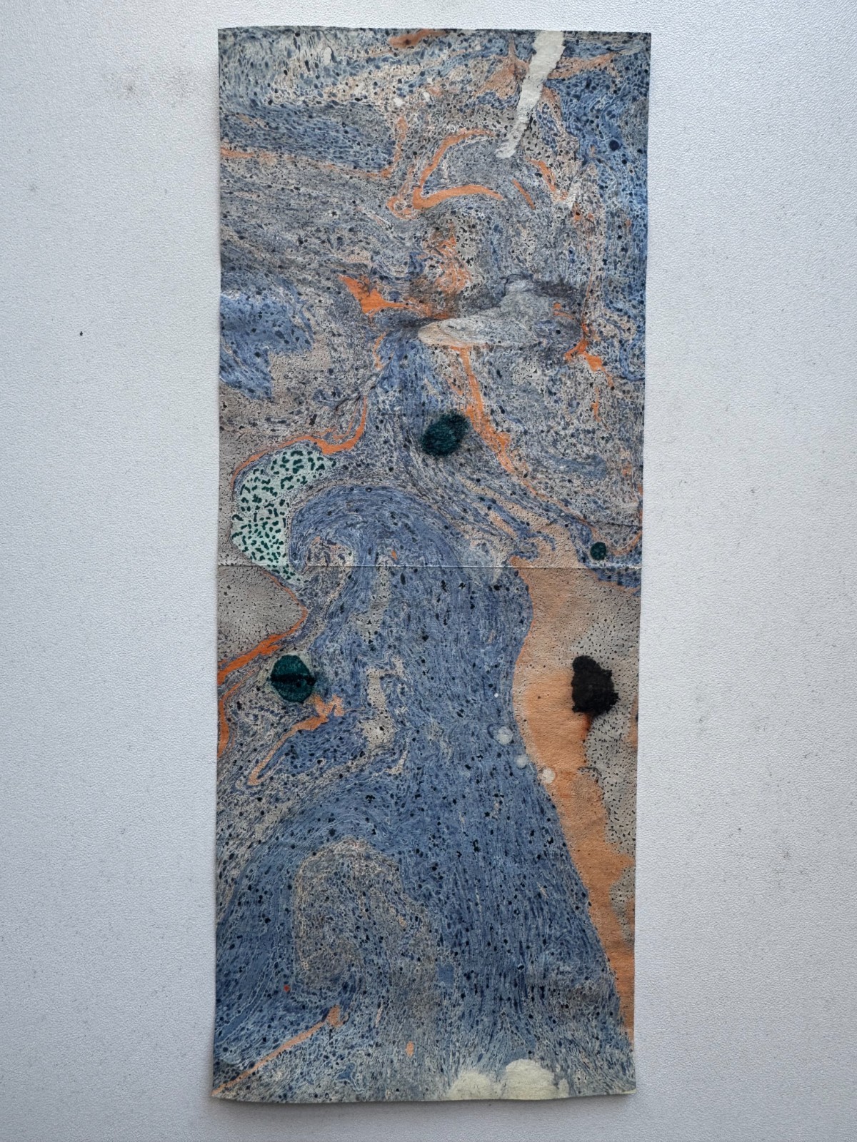 Vintage 1970s Abstract Watercolor Painting Experimental Texture Marble 10 x 4