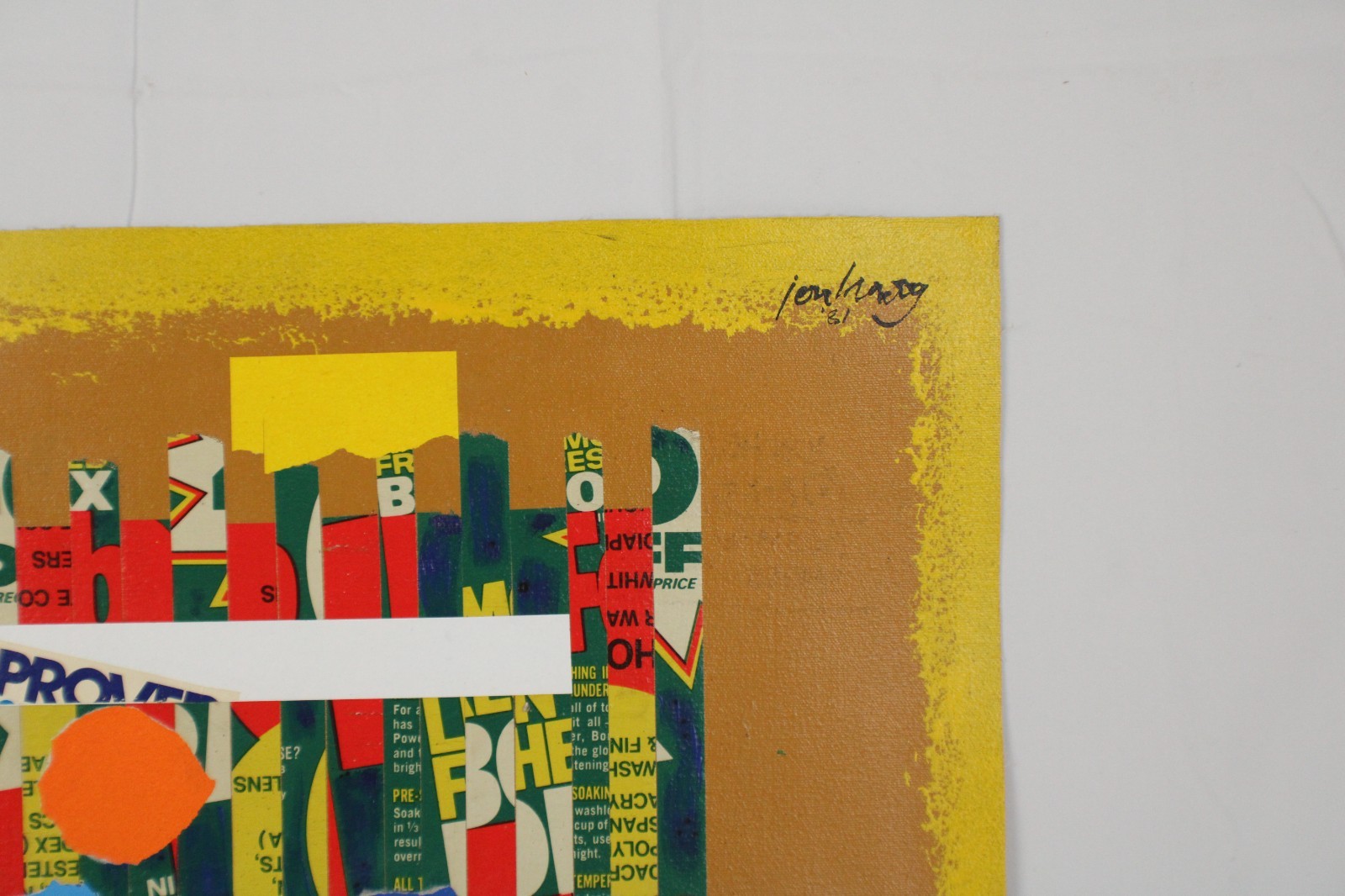 Mid Century Collage Abstract Style Oil Painting On Canvas Signed Jon Henry
