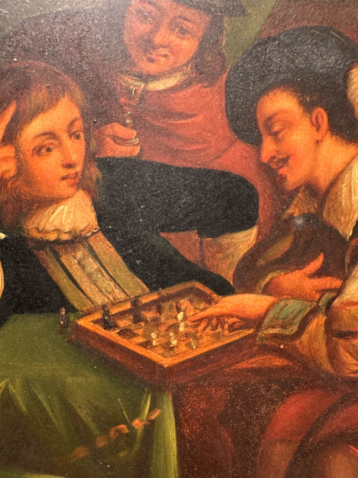 19th C. Dutch oil on copper painting chess players antique