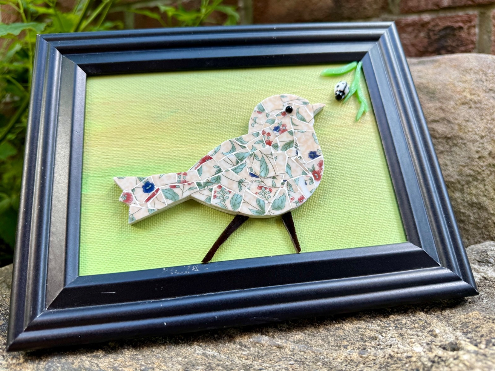 Bird and Bug Mosaic Art; Small Wall Art, Original, Unique, Fine Art