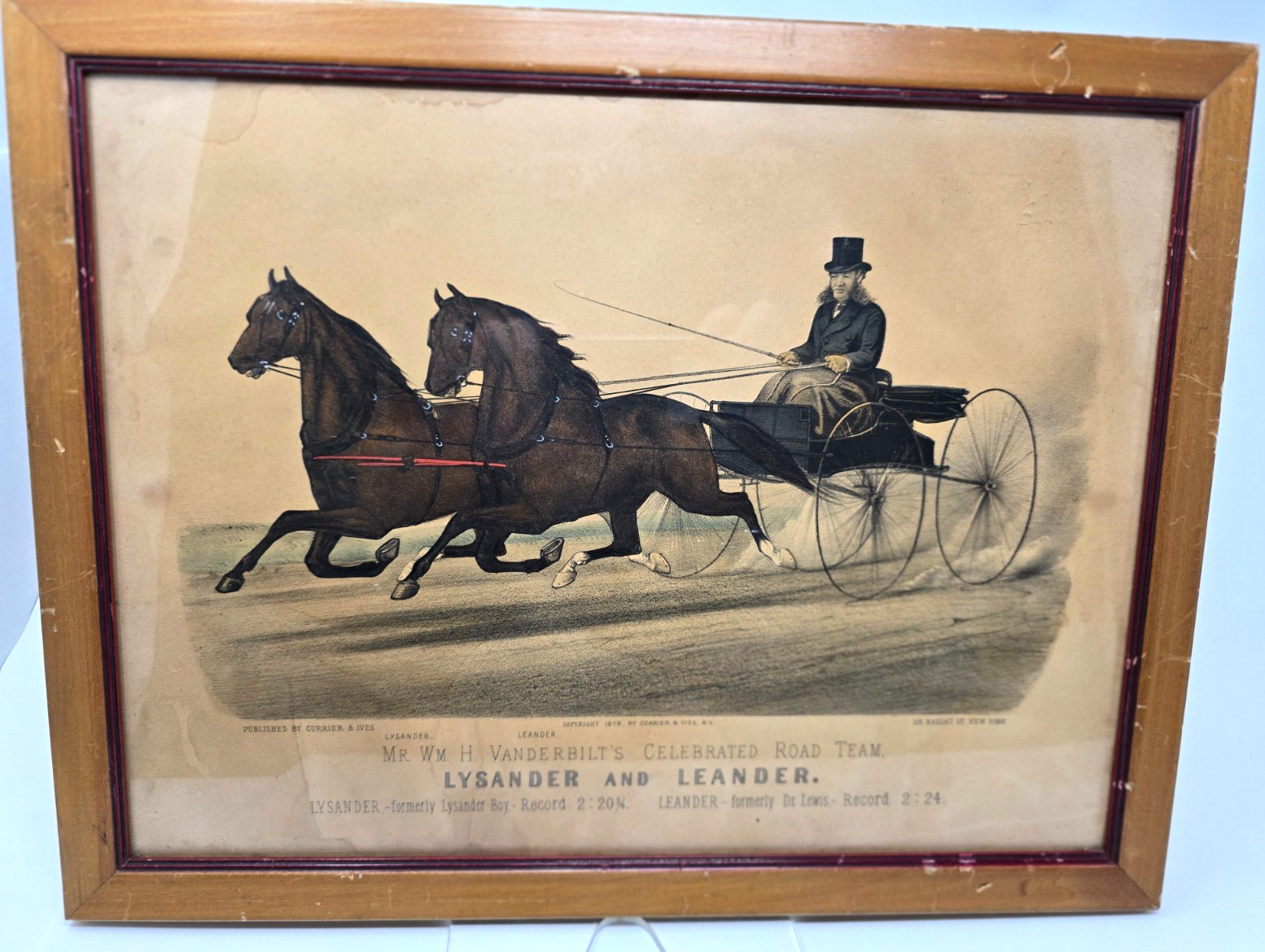 1879 Currier & Ives Color Lithograph Wm Vanderbilt’s Horse Team Lysander Leander