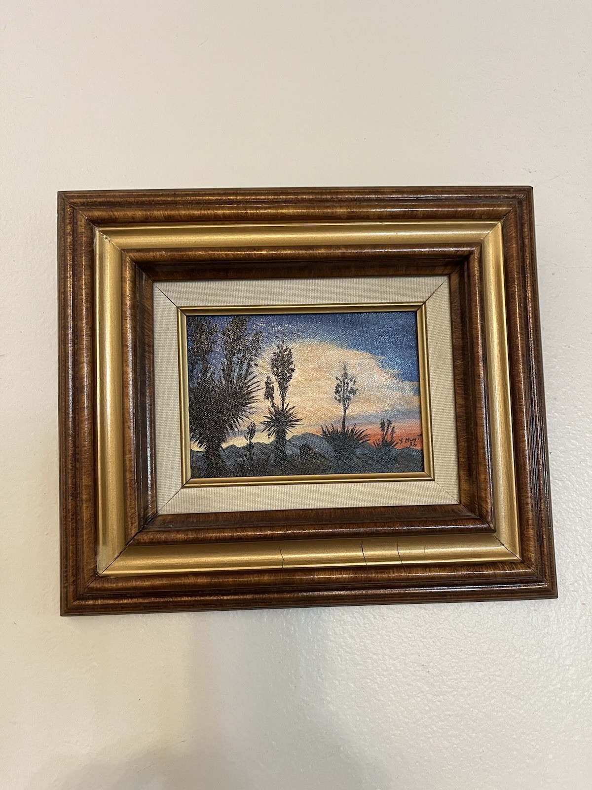 Vintage Artist Y. Hunt 1986 Art California Desert Yucca Sunset Sunrise Small