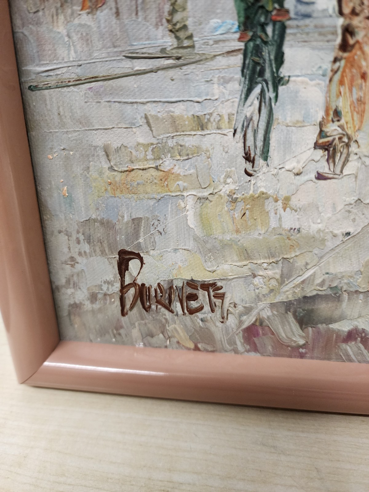 Vintage CAROLINE BURNETT «PARIS» Signed 21″ X 25″ Oil Painting Framed