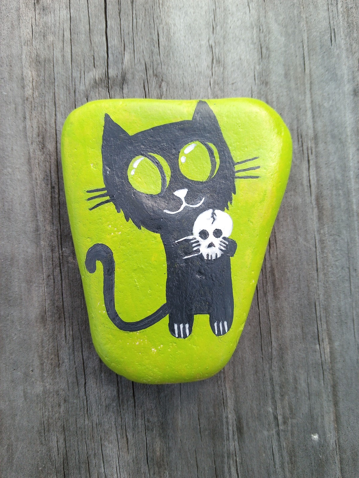 Black Cat – Shakespeare – Painted Rock – Skull – Stone Art