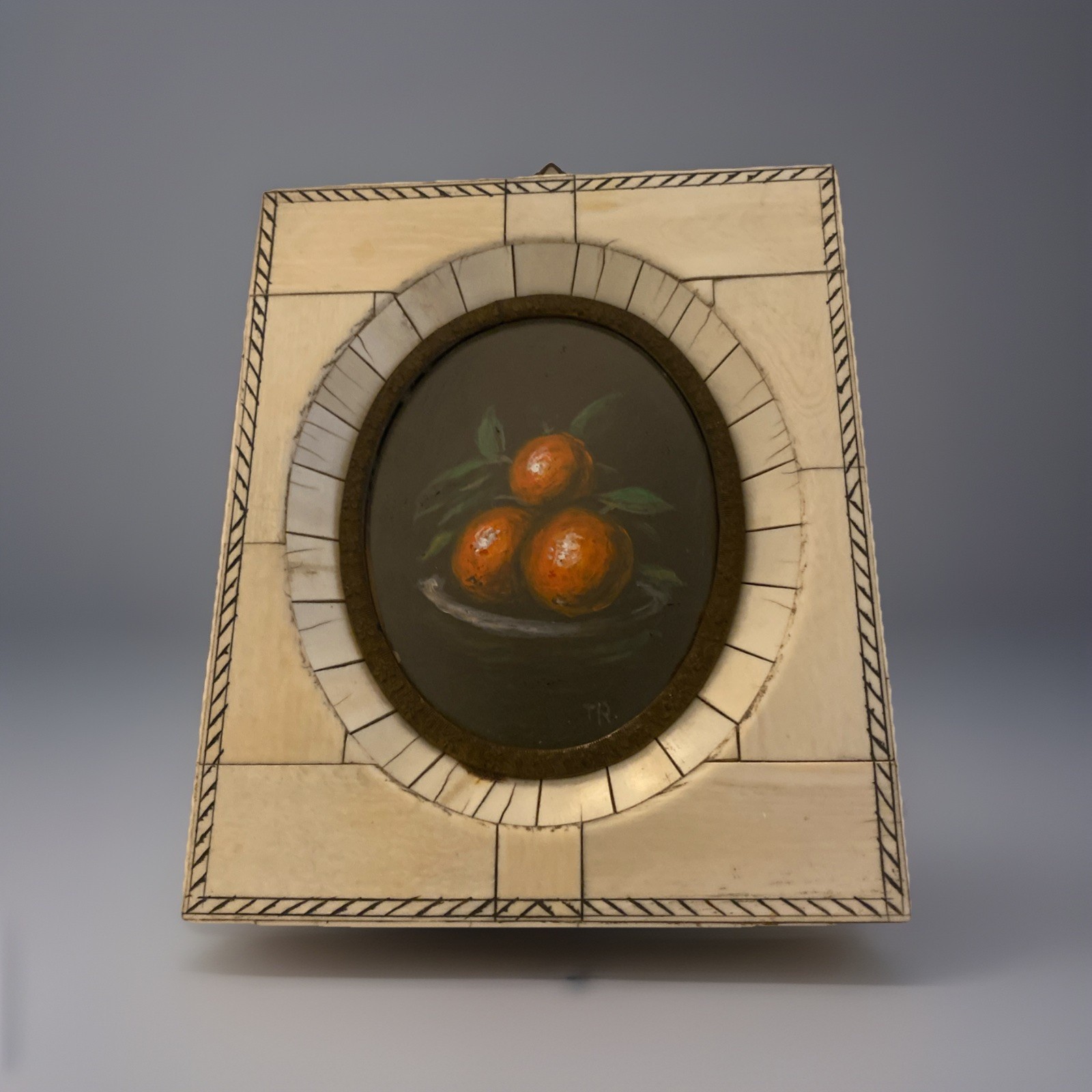 Vntg Still life ORIGINAL OIL PAINTING Clementine Oranges Small Stone Frame