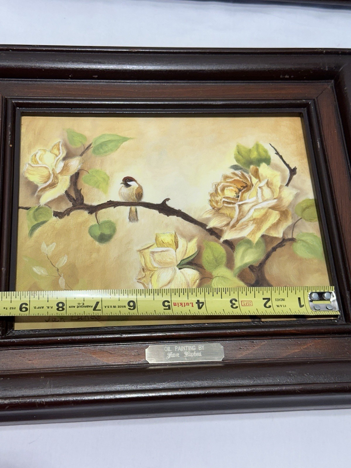 A Pair Of Signed Oil Paintings, Framed, Sweet Birds And Yellow Roses 12” X 14”