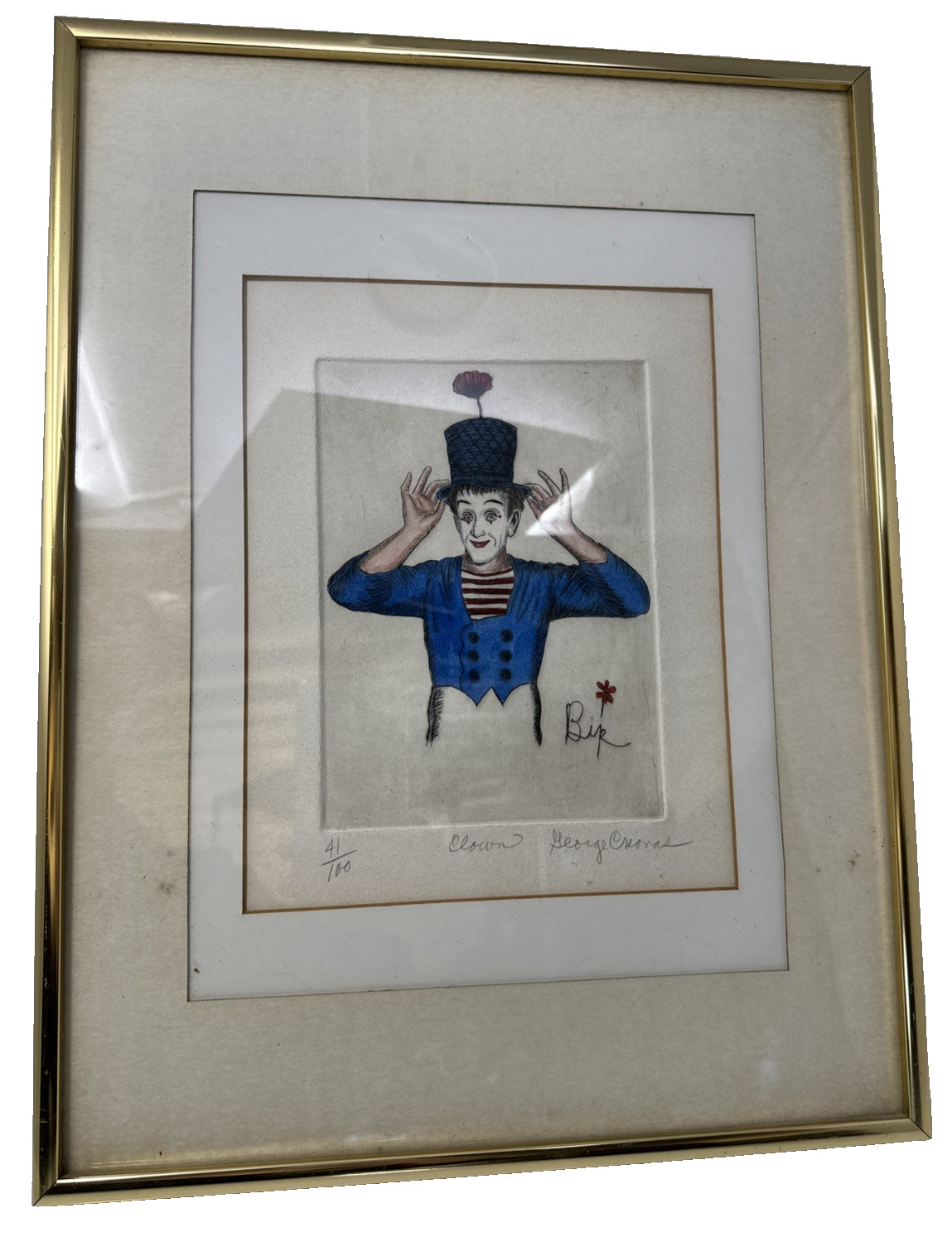 Original Hand Painting Framed Clown Art Signed & Numbered Vintage Style