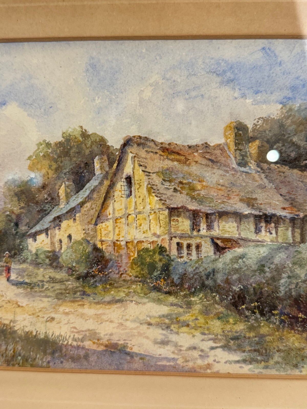 Antique Leyton Forbes Signed Watercolor Painting Woman Figure Building / Cottage