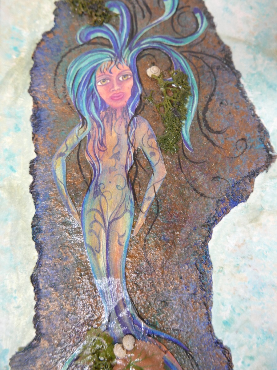 Lori Felix Painted Paper Mixed Media Original OOAK HAND SIGNED 20″ H X 8″ W