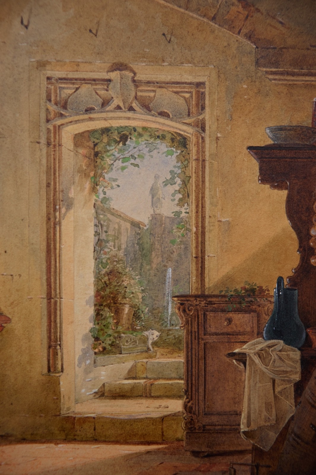 Watercolour 1881 – Monk in Monastery Kitchen – Monogram – Interior / Genre Painting