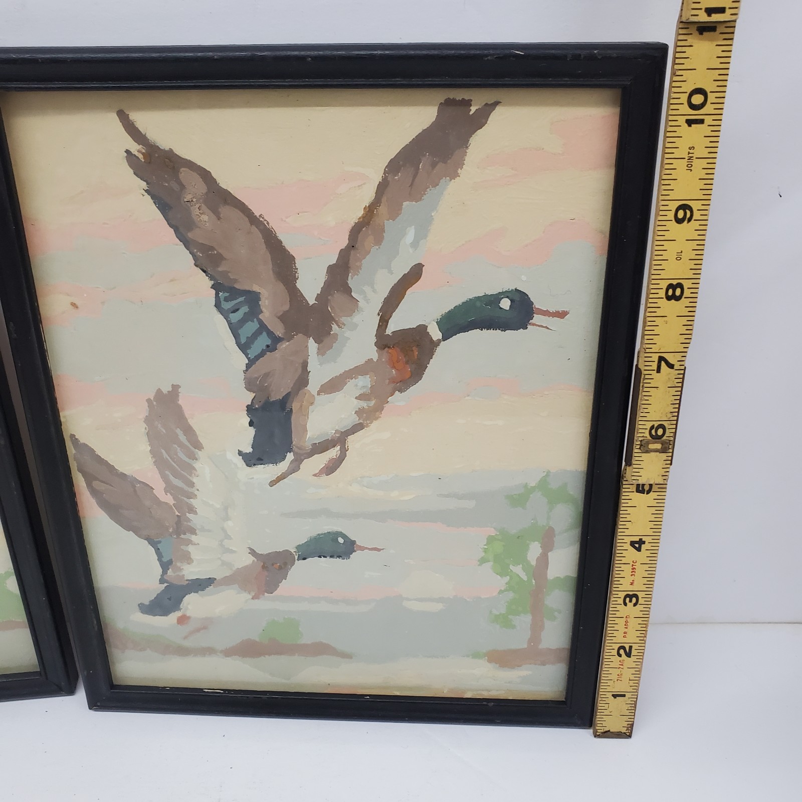 Vintage Mallard Ducks in Flight Framed Paint-By-Number Paintings MCM 1960’s