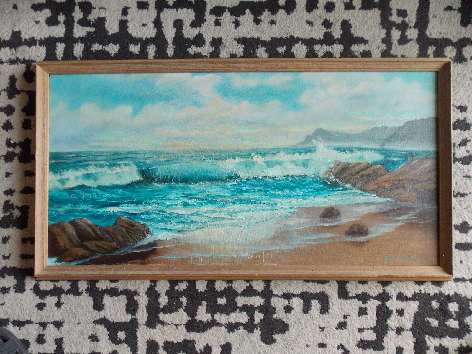 ViVintage Seascape Oil Painting on canvas Plein Air Ocean Coast 32,5″x17 3/8″