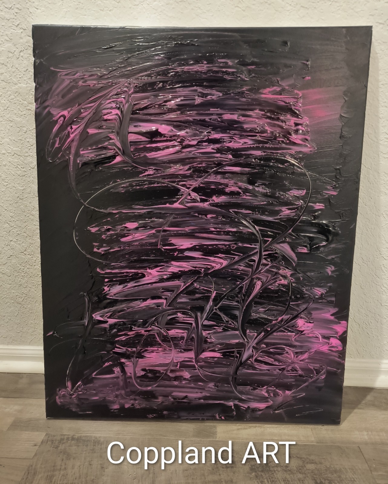 Trey Coppland, Black Heart Abstract Original Canvas Painting, 24 in Signed2026