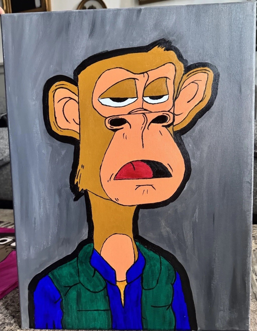 Cartoon Pop Art Monkey Portrait Painting on Canvas | Unframed | Single Piece