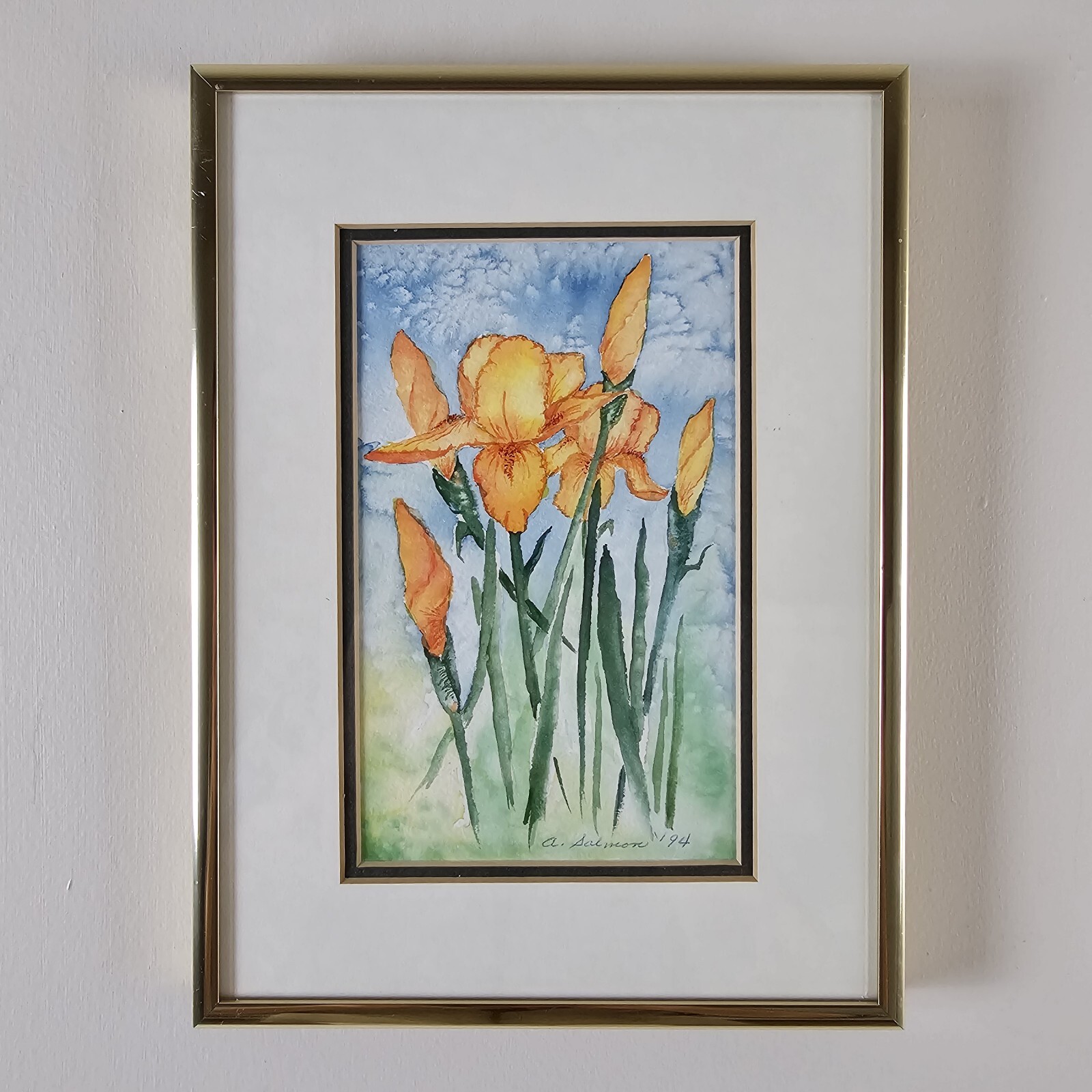 Signed Original Agnes Marie Salmon Watercolor Painting 9.75×7.25 Framed Art