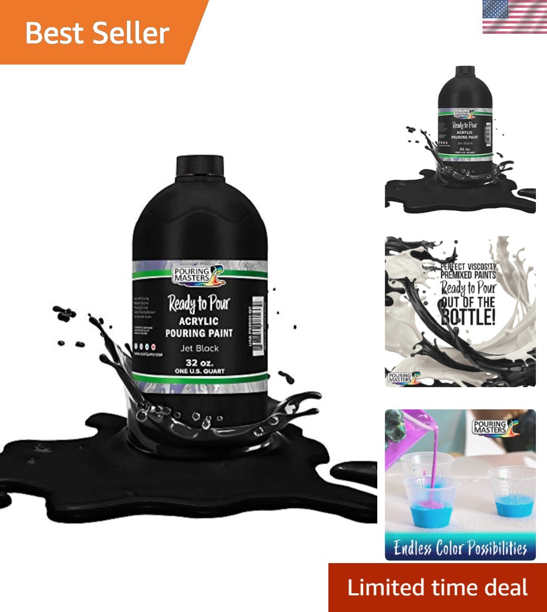Ready to Pour Jet Black Acrylic Paint, 32 Fl Oz – Perfect for All Craft Surfaces