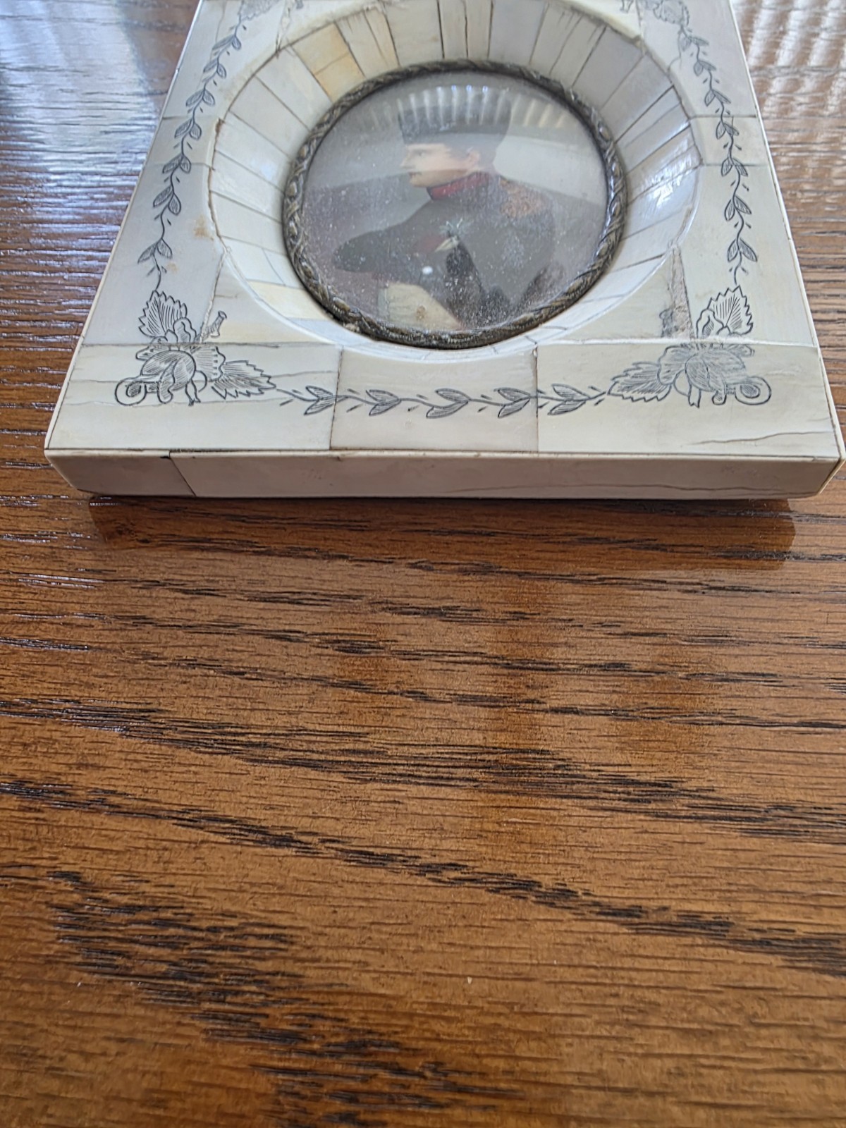 Antique French Miniature Napoleon Portrait in Piano Key Frame