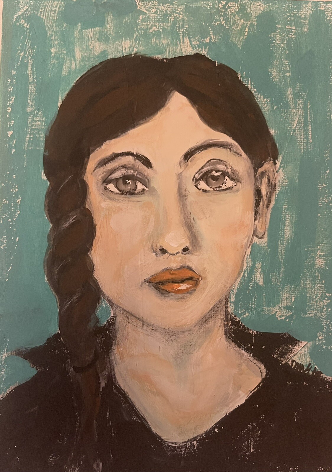 Original Acrylic Outsider Art 5×7 painting – “Lost In Thought”