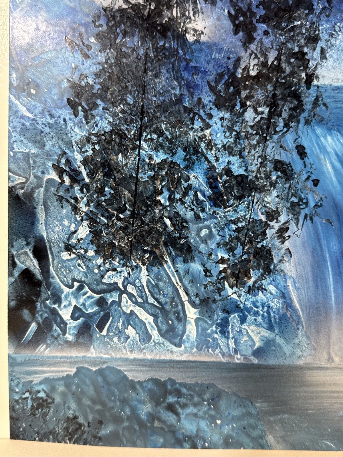 Outer Space Painting A Planet Mountain Waterfalls Landscape Mixed Media