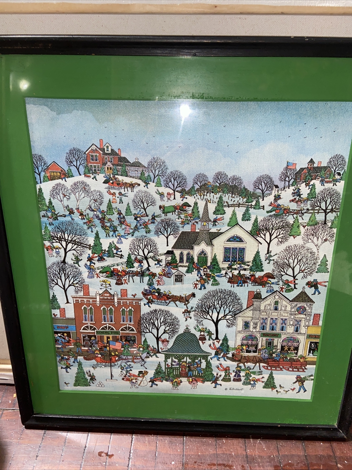 Jo Sickbert Litho on Canvas-Choir Practice in Winter-Framed-12×14-AMERICANA-SALE
