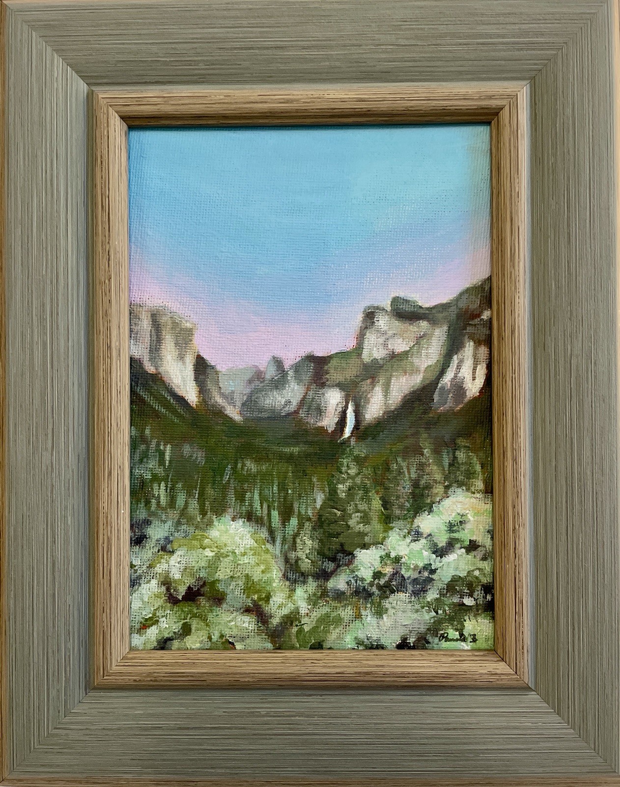 Yosemite Valley Sunset Original Painting Framed 5×7 Mountain Art