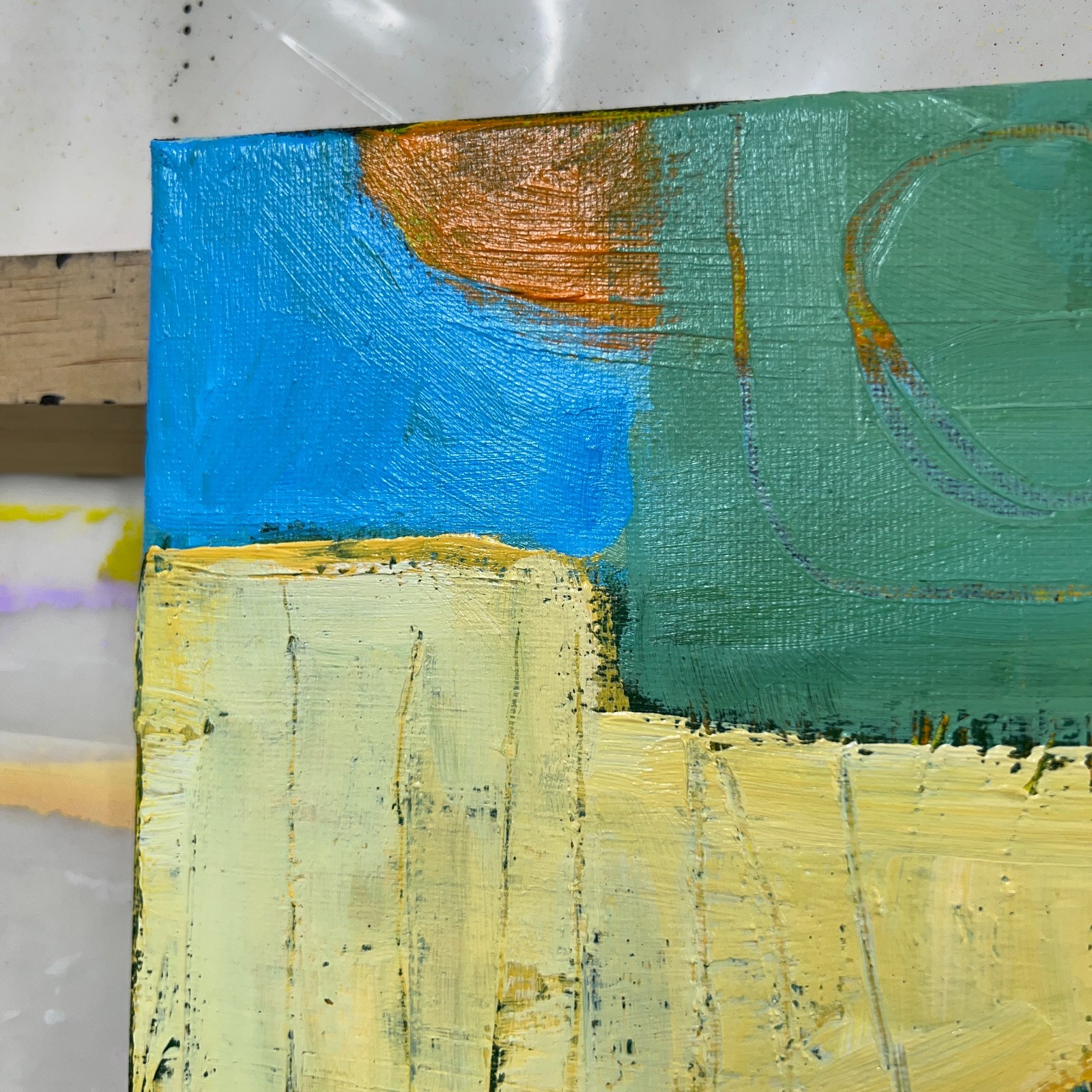 Modern Abstract Expressionist Painting Green Blue Yellow | 12×16 Art On Canvas