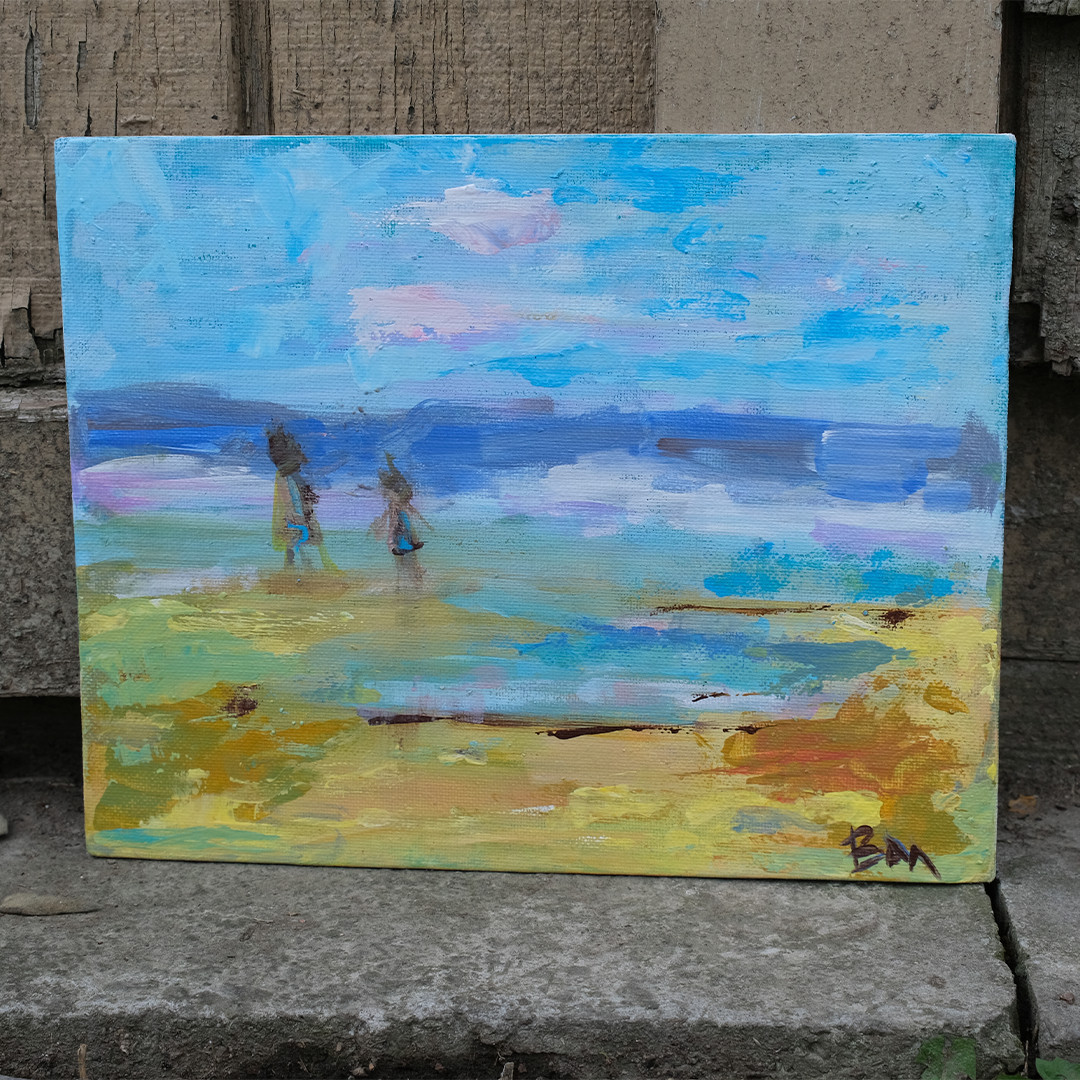 Original Beach Abstract Acrylic Painting 8×10 Canvas Panel Summer Coast Wall Art