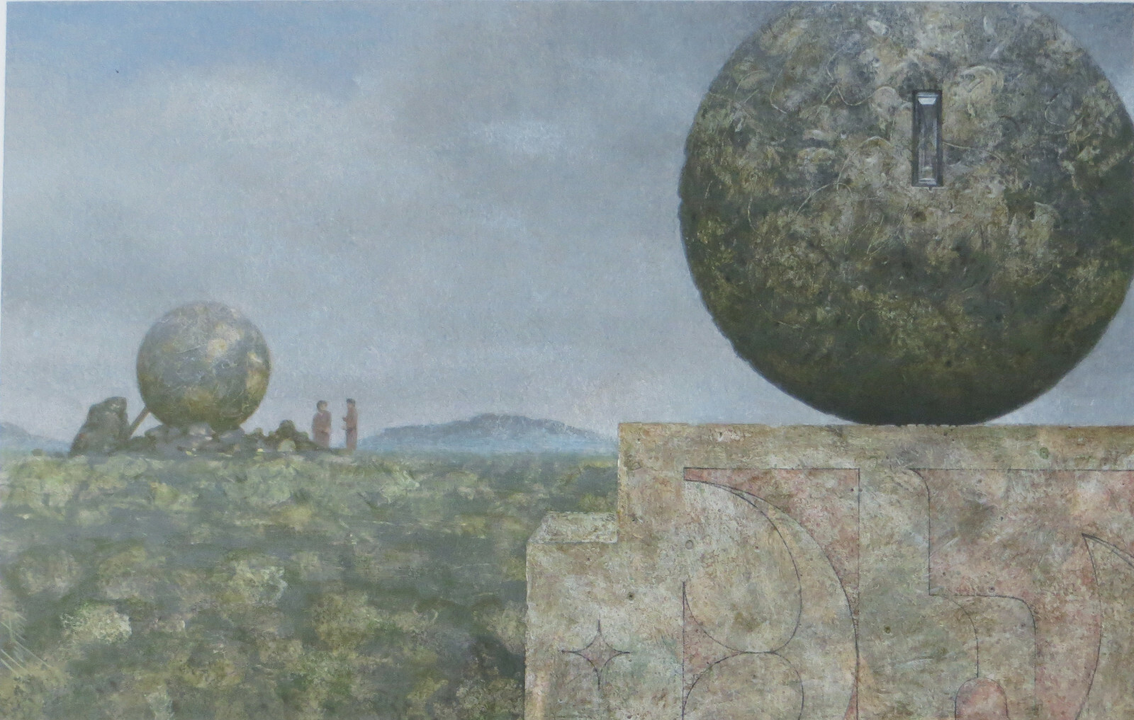 Clayton Anderson – Surrealist, Visionary Painting – Landscape with Two Spheres