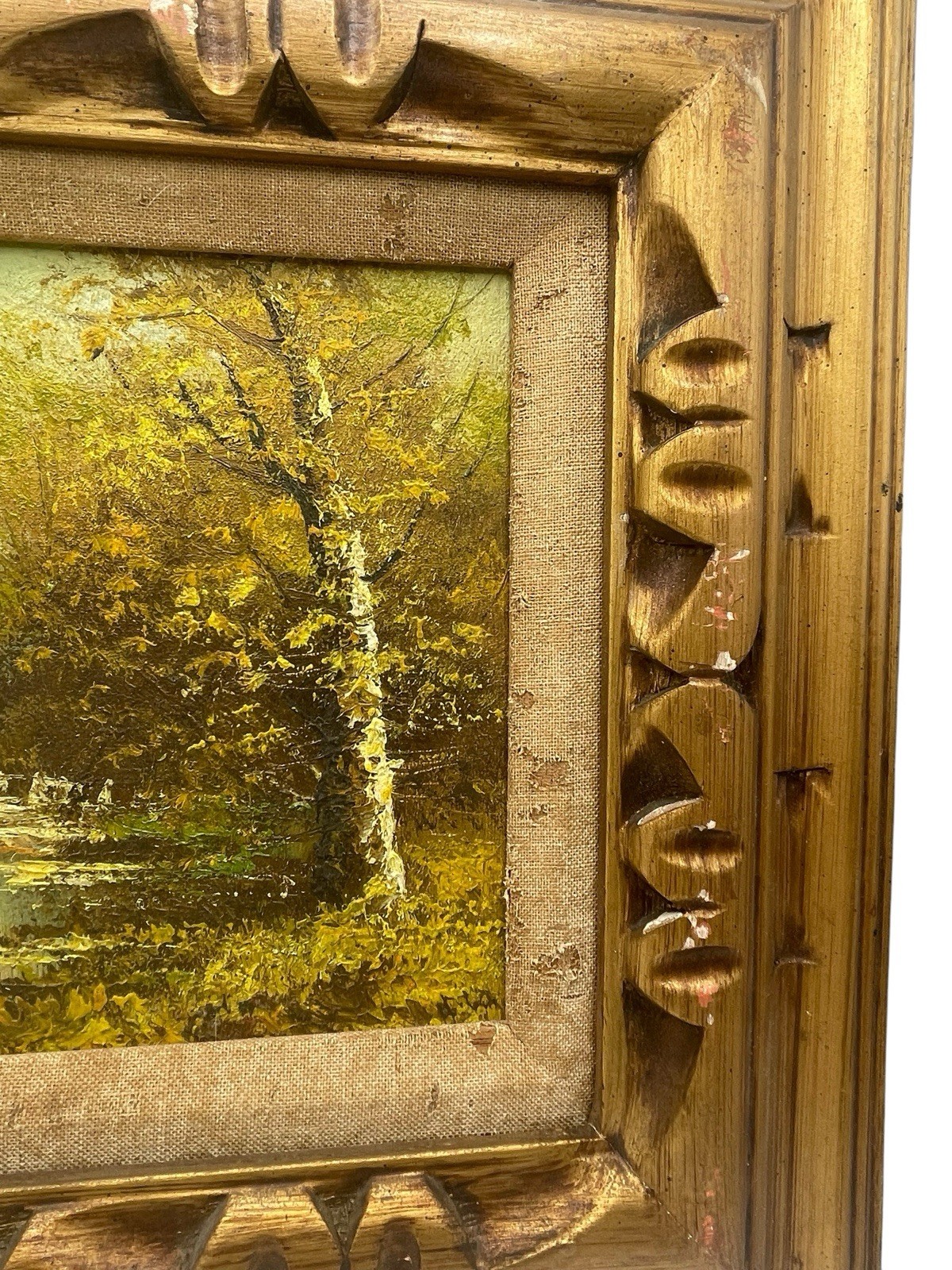 Antique Original Signed Oil On Canvas Autumn Trees Lake Landscape Painting 17”