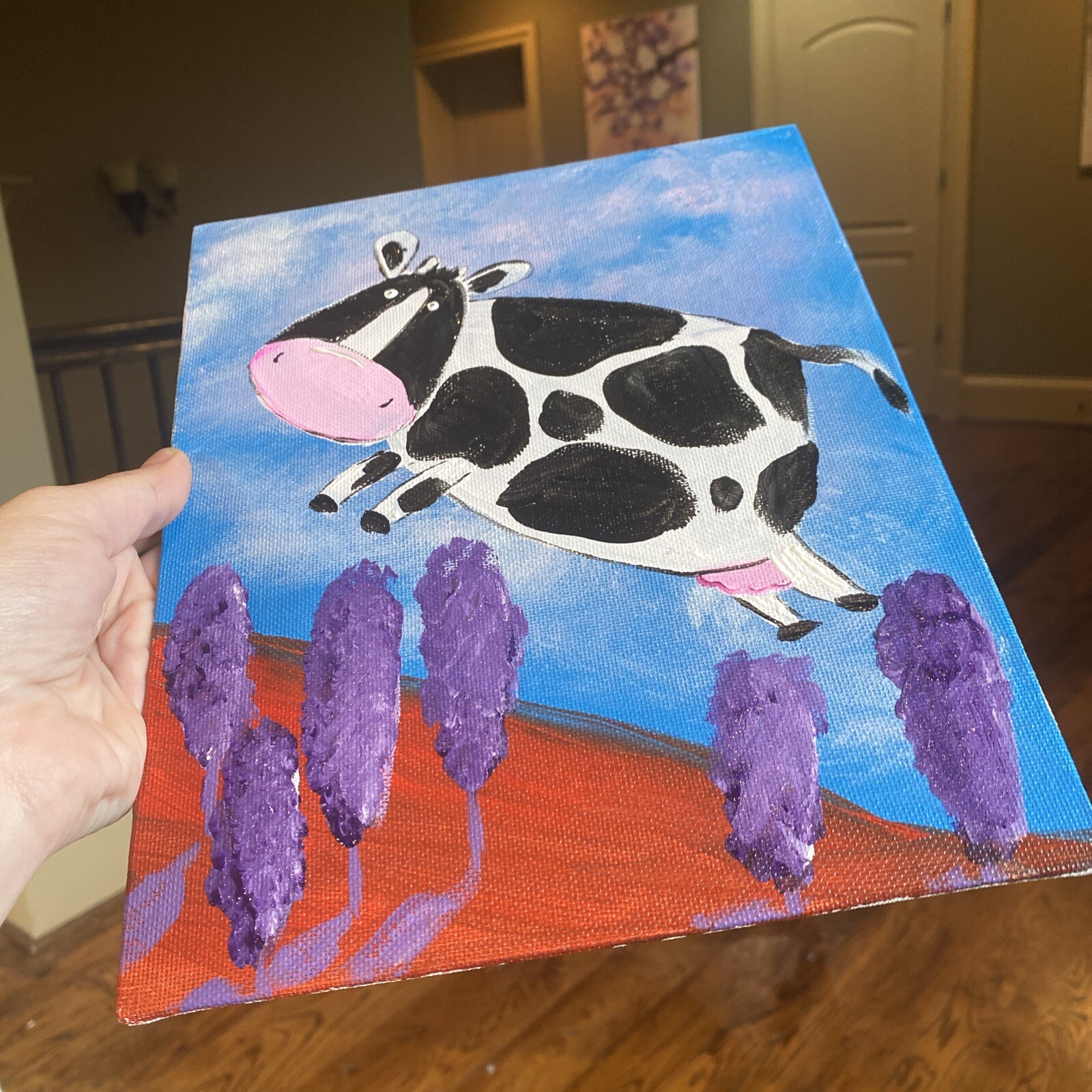 paintings on canvas Panel original 8/10, gift, Abstract Cow